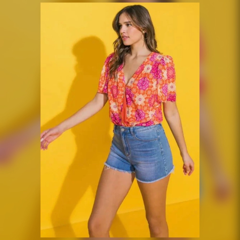 Orange & Pink Print Bodysuit